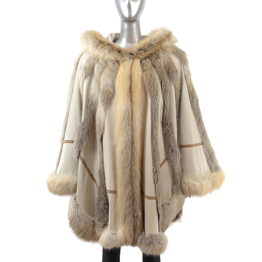 Fox and Leather Hooded Cape- Size Free