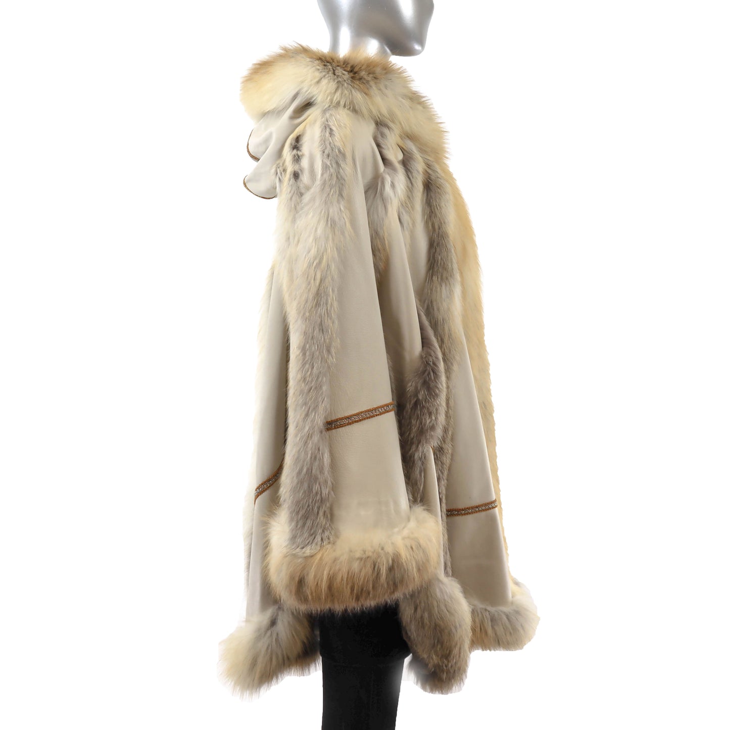 Fox and Leather Hooded Cape- Size Free