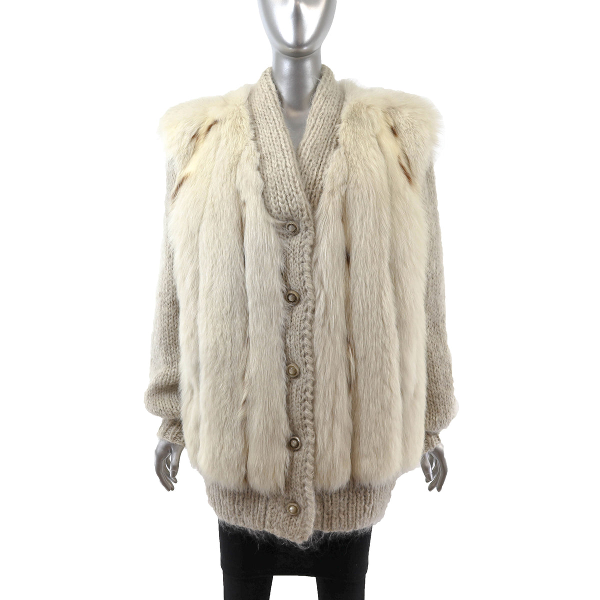 Fox Knitted Jacket with Scarf- Size L