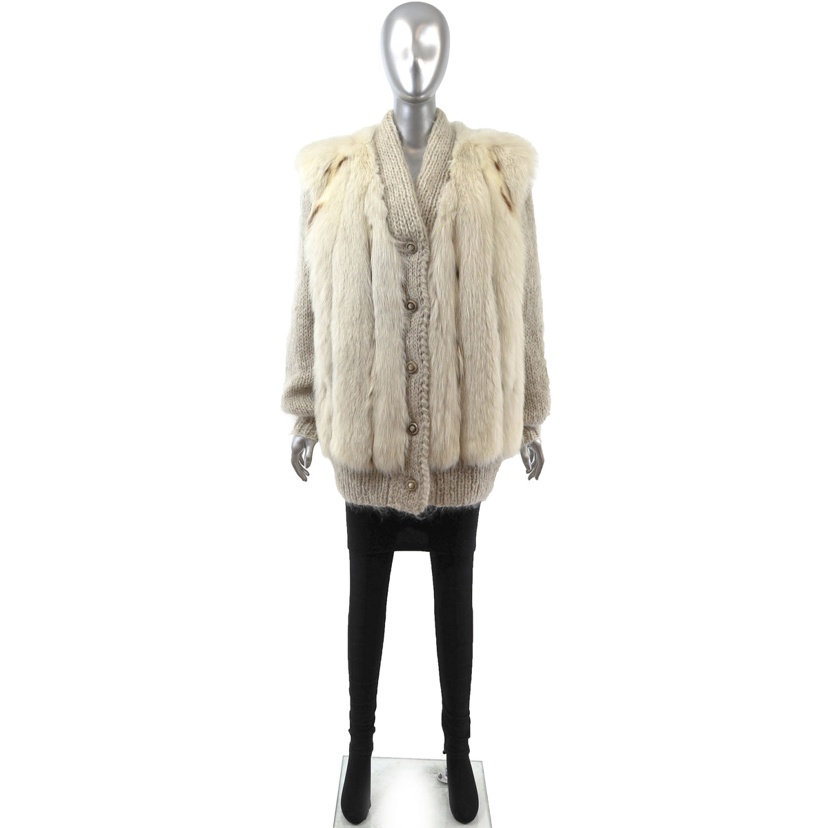 Fox Knitted Jacket with Scarf- Size L