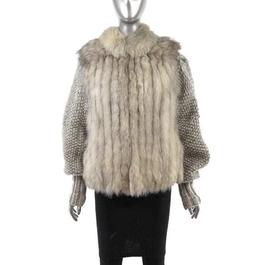 Blue Fox Jacket with Detachable Knitted Sleeves- Size S