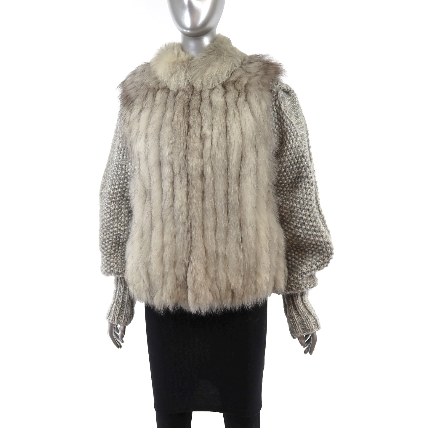 Blue Fox Jacket with Detachable Knitted Sleeves- Size S