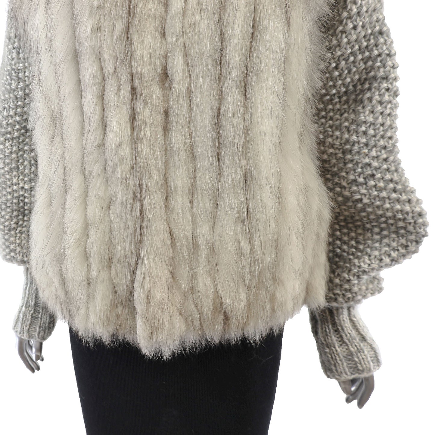 Blue Fox Jacket with Detachable Knitted Sleeves- Size S