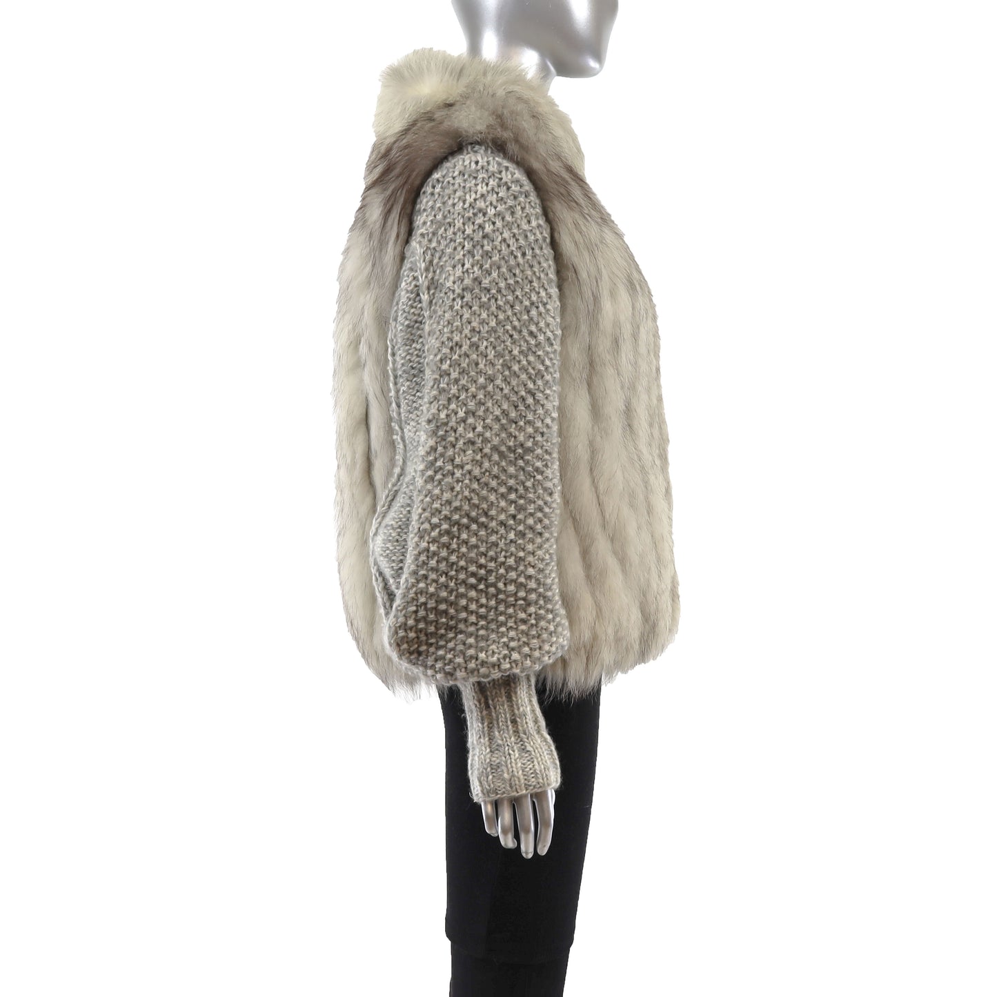Blue Fox Jacket with Detachable Knitted Sleeves- Size S