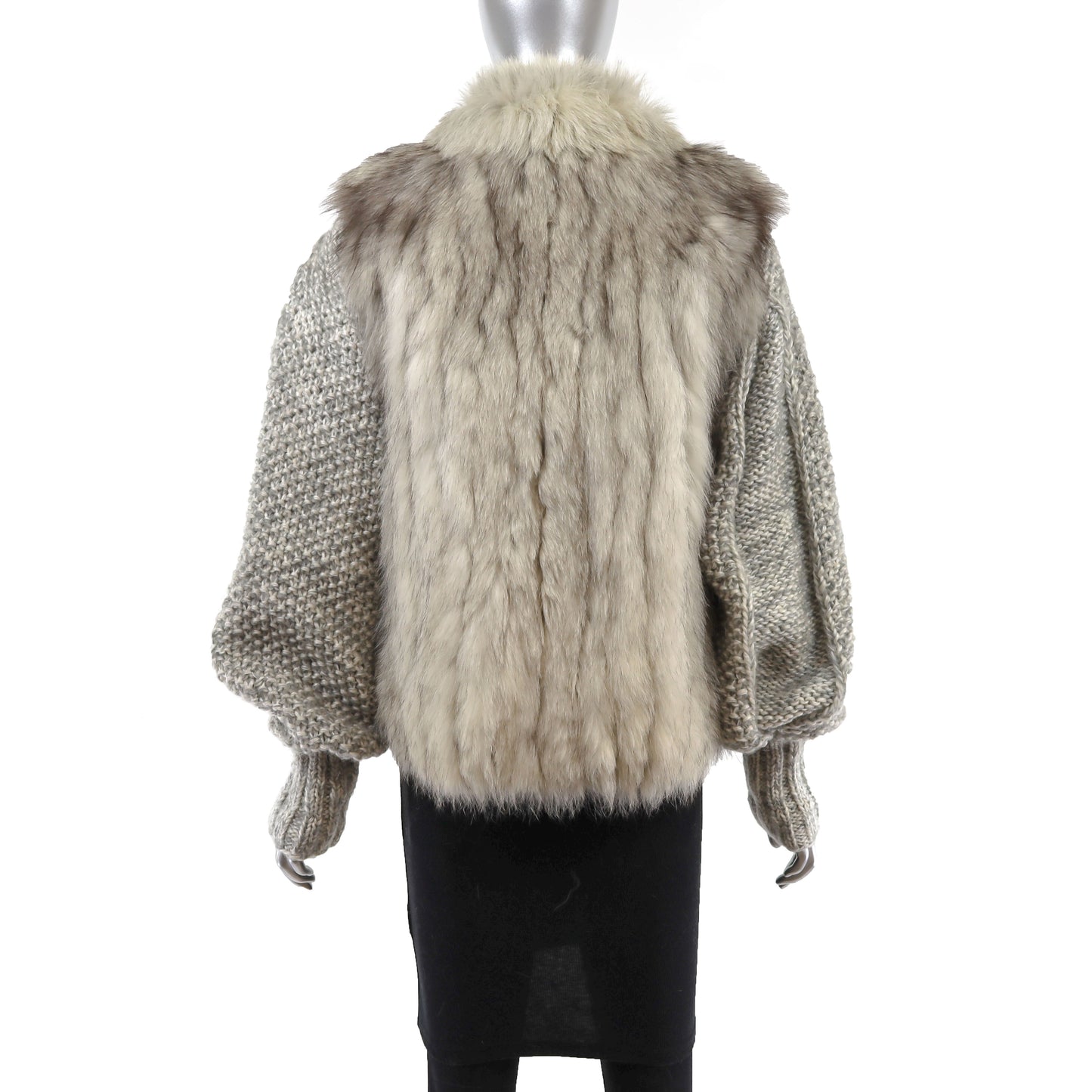 Blue Fox Jacket with Detachable Knitted Sleeves- Size S