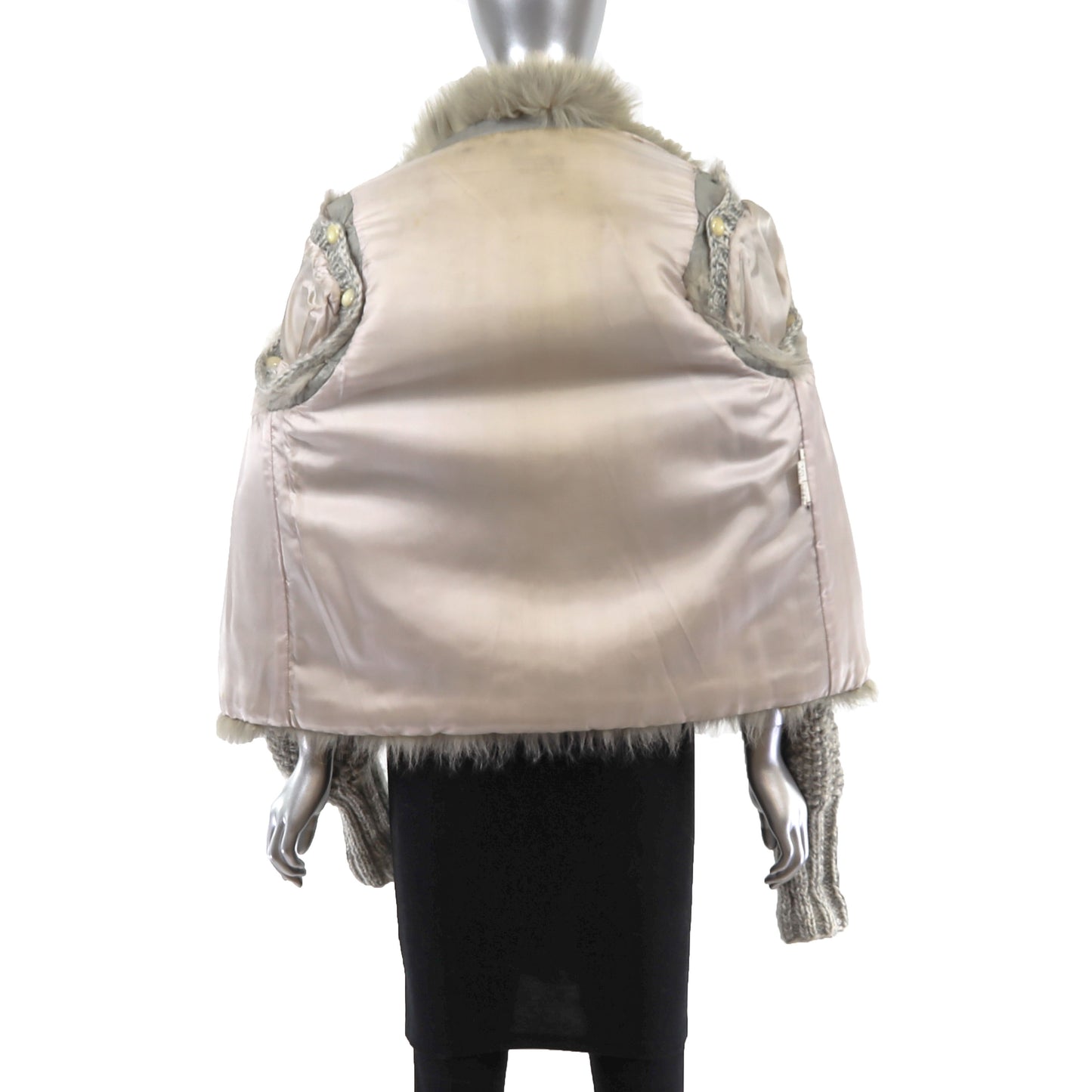 Blue Fox Jacket with Detachable Knitted Sleeves- Size S