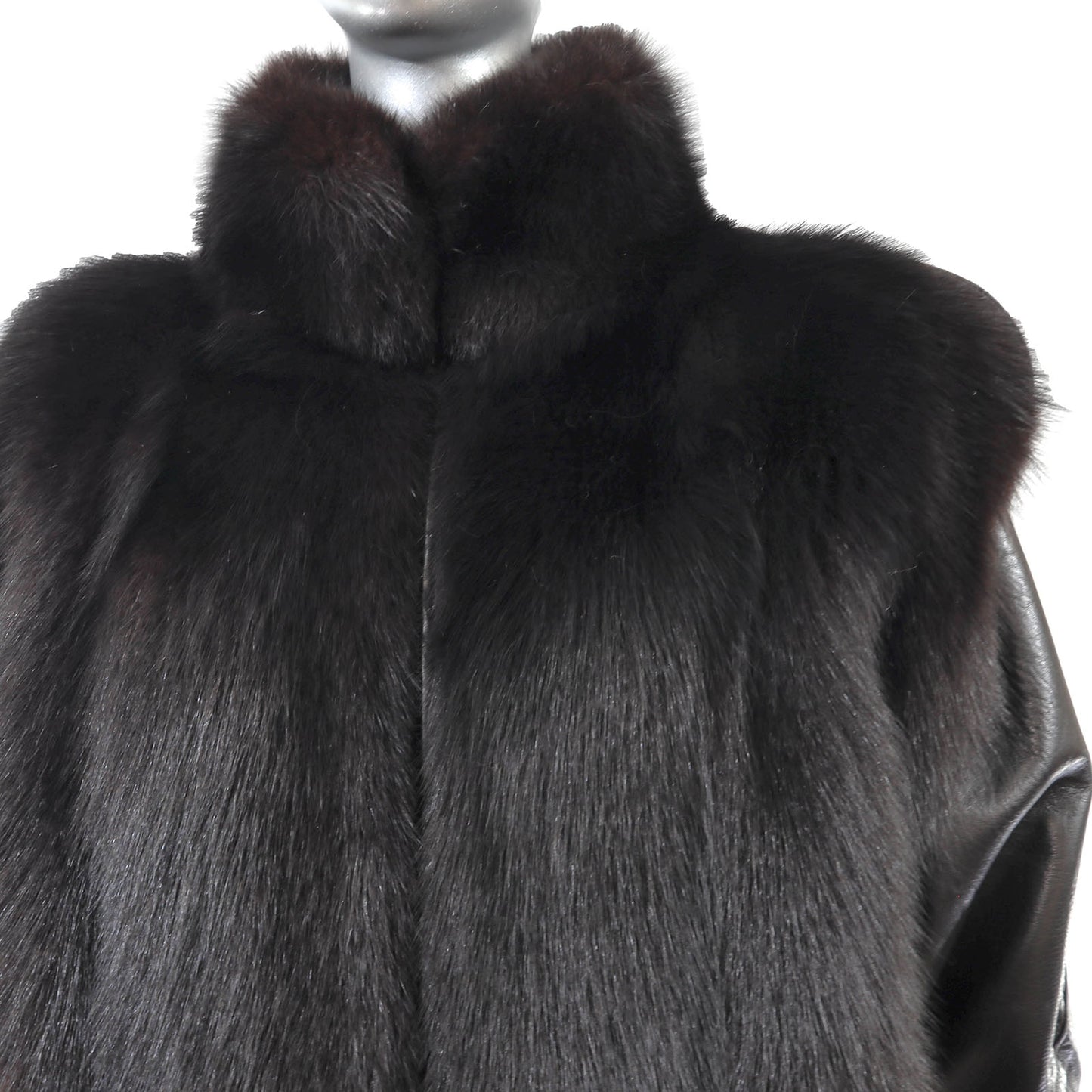 Black Fox and Leather Jacket with Detachable Sleeves- Size S