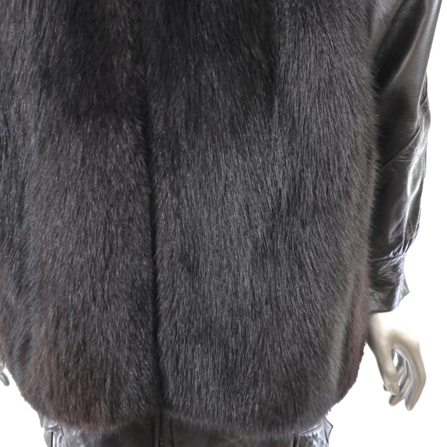 Black Fox and Leather Jacket with Detachable Sleeves- Size S