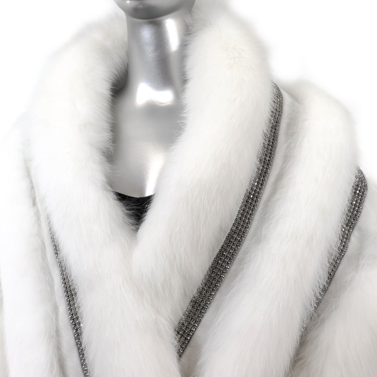 White Fox Stole with Crystals and Matching Headband- Size Free