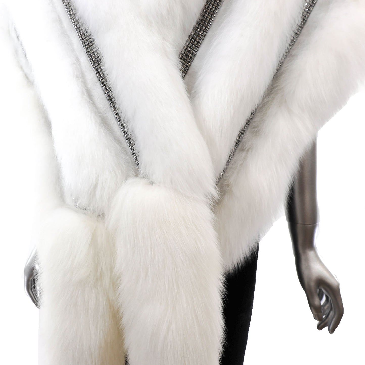 White Fox Stole with Crystals and Matching Headband- Size Free