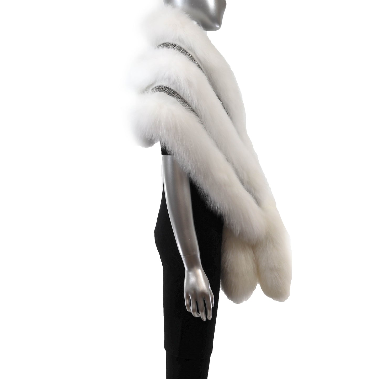 White Fox Stole with Crystals and Matching Headband- Size Free