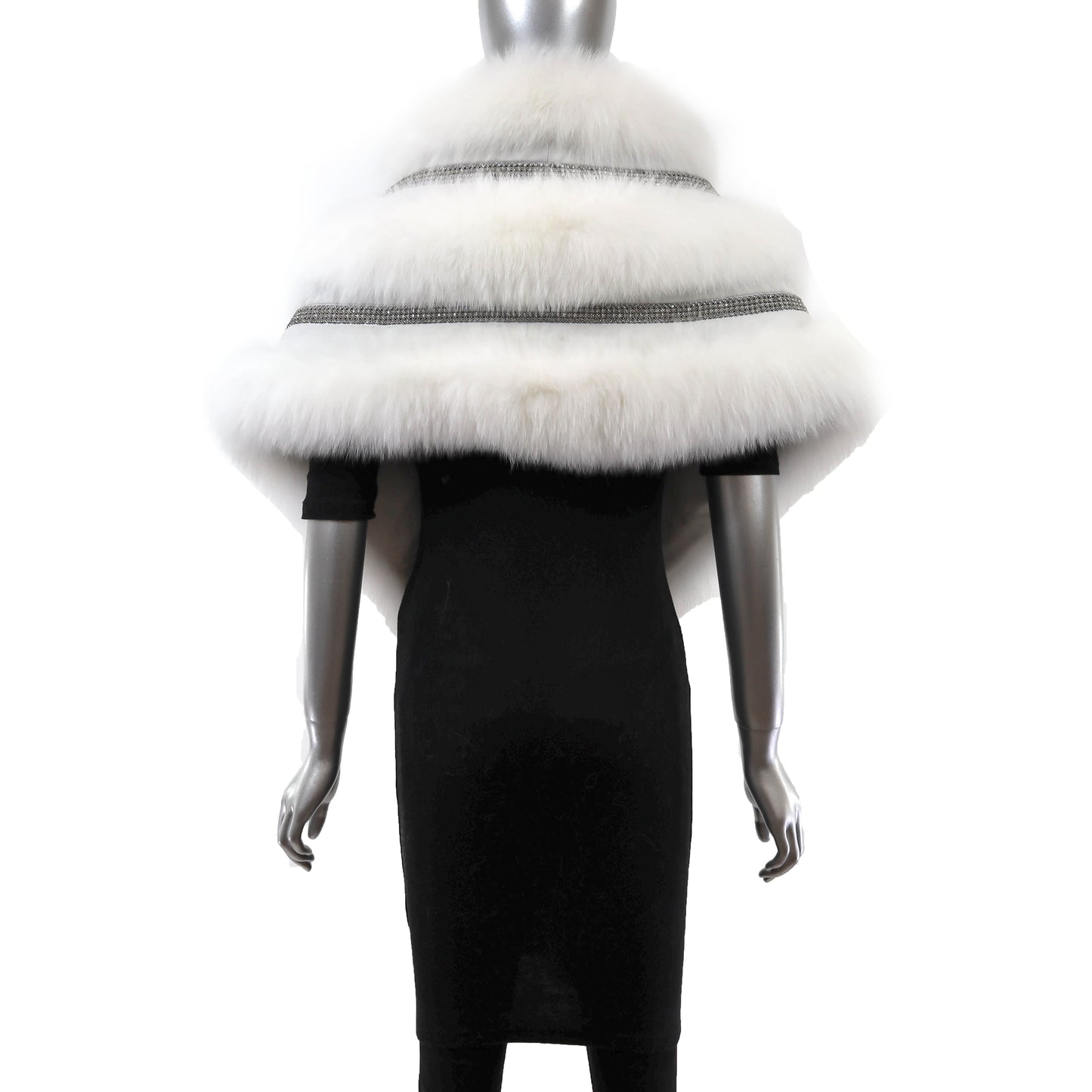 White Fox Stole with Crystals and Matching Headband- Size Free