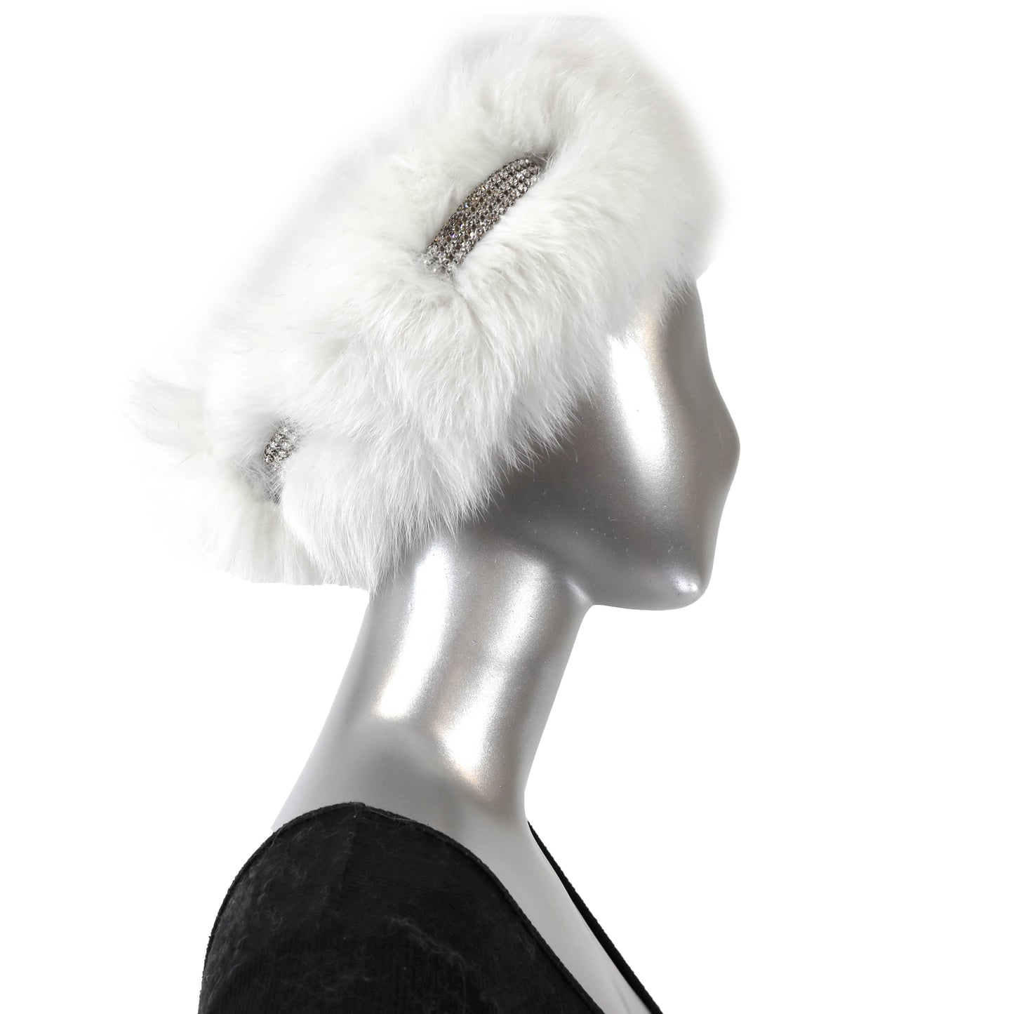 White Fox Stole with Crystals and Matching Headband- Size Free