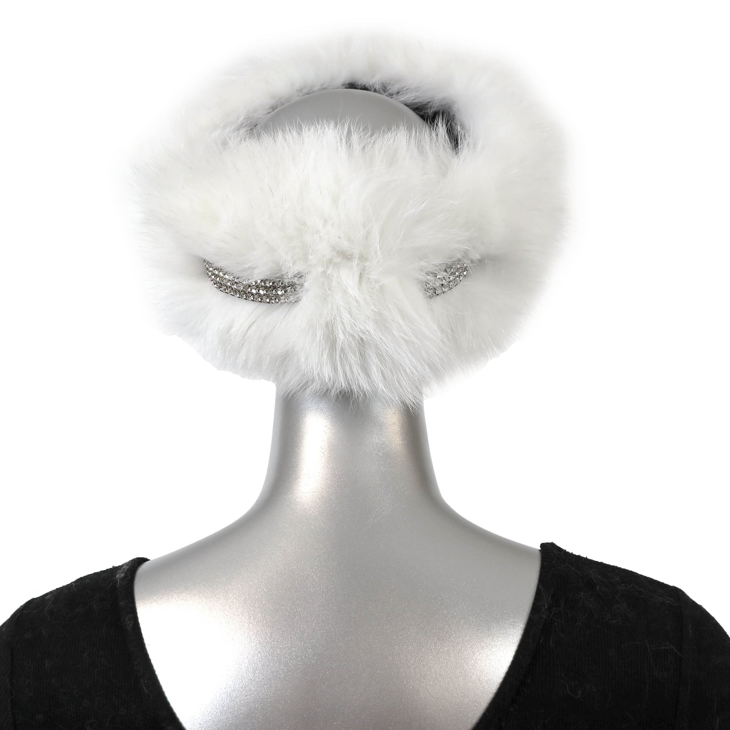 White Fox Stole with Crystals and Matching Headband- Size Free