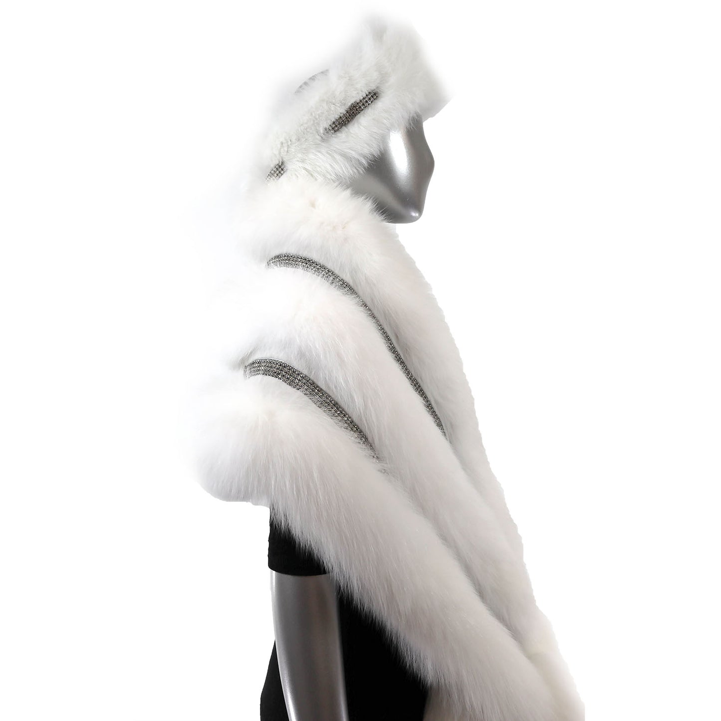 White Fox Stole with Crystals and Matching Headband- Size Free