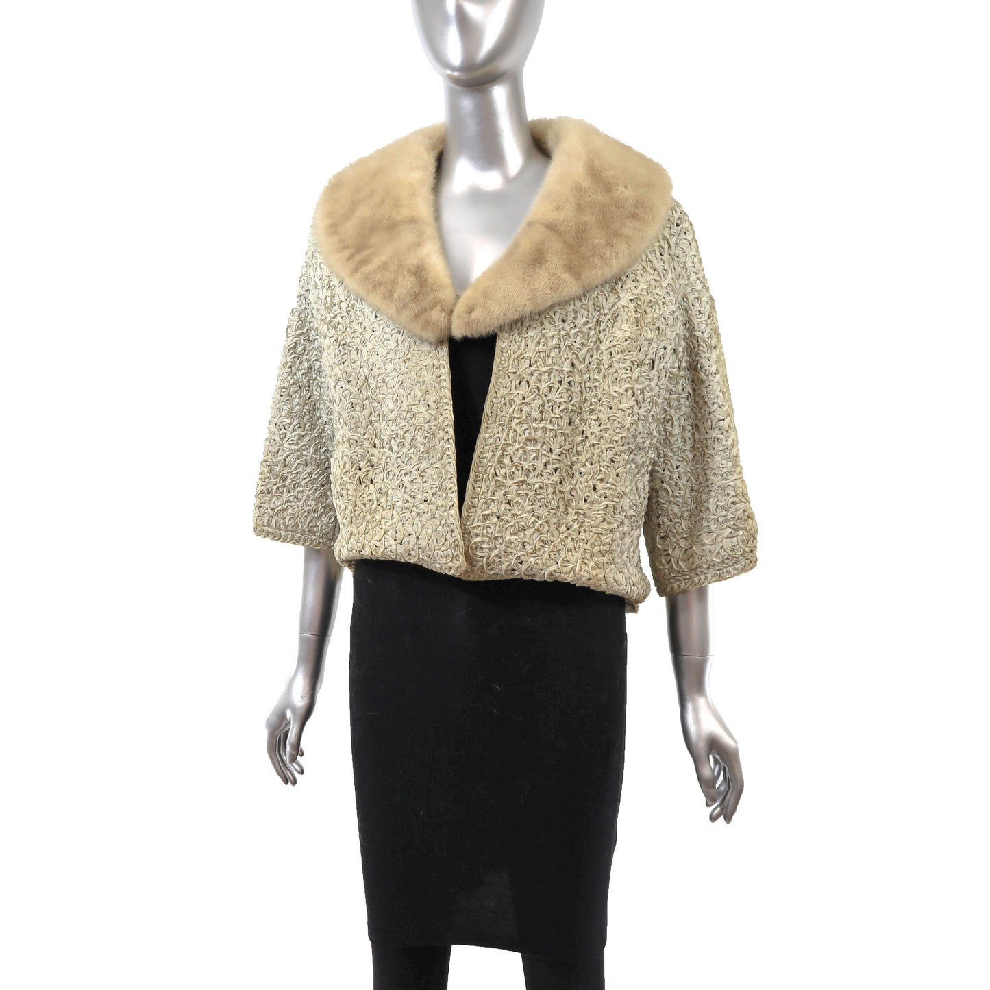 Beige Jacket with Mink Collar- Size S