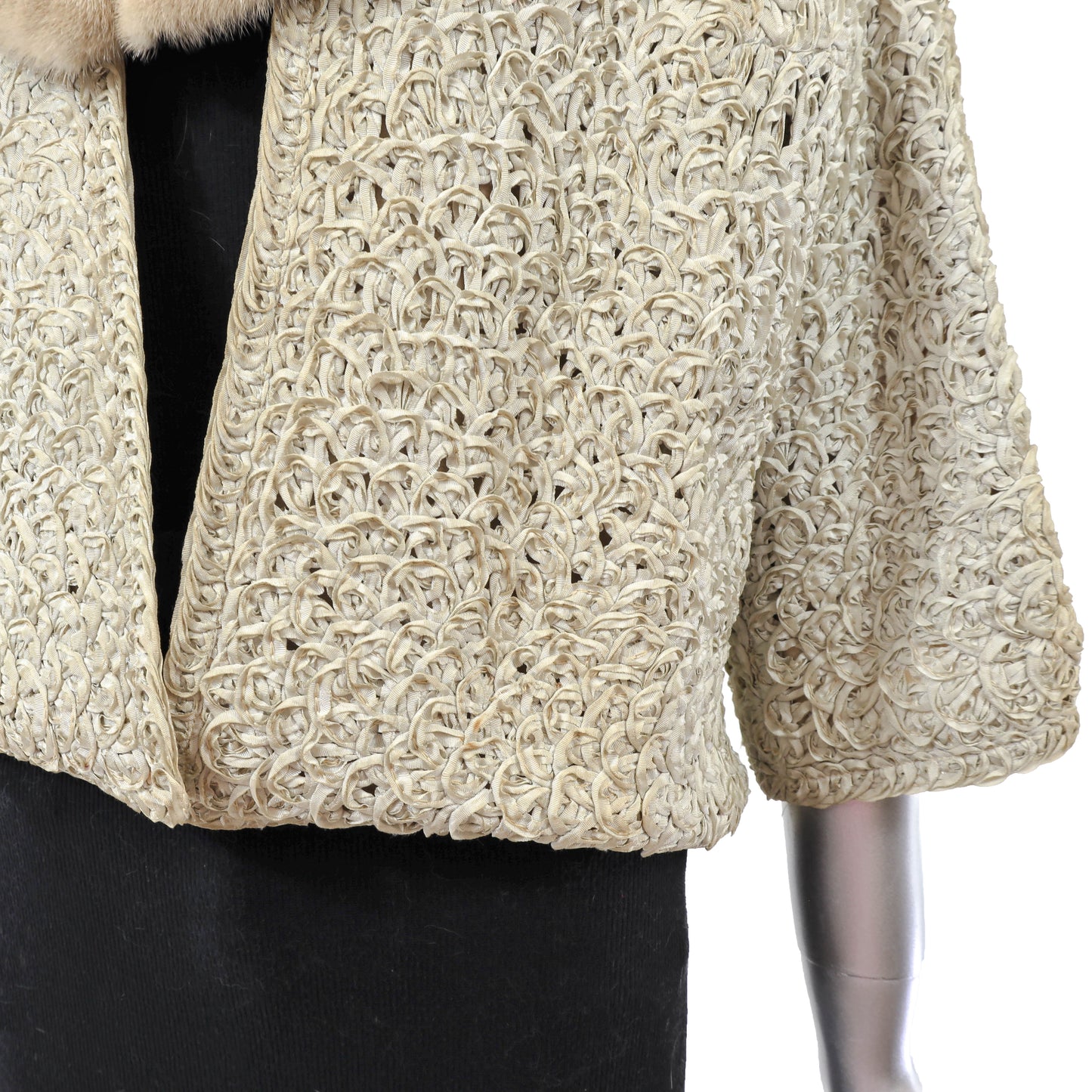 Beige Jacket with Mink Collar- Size S