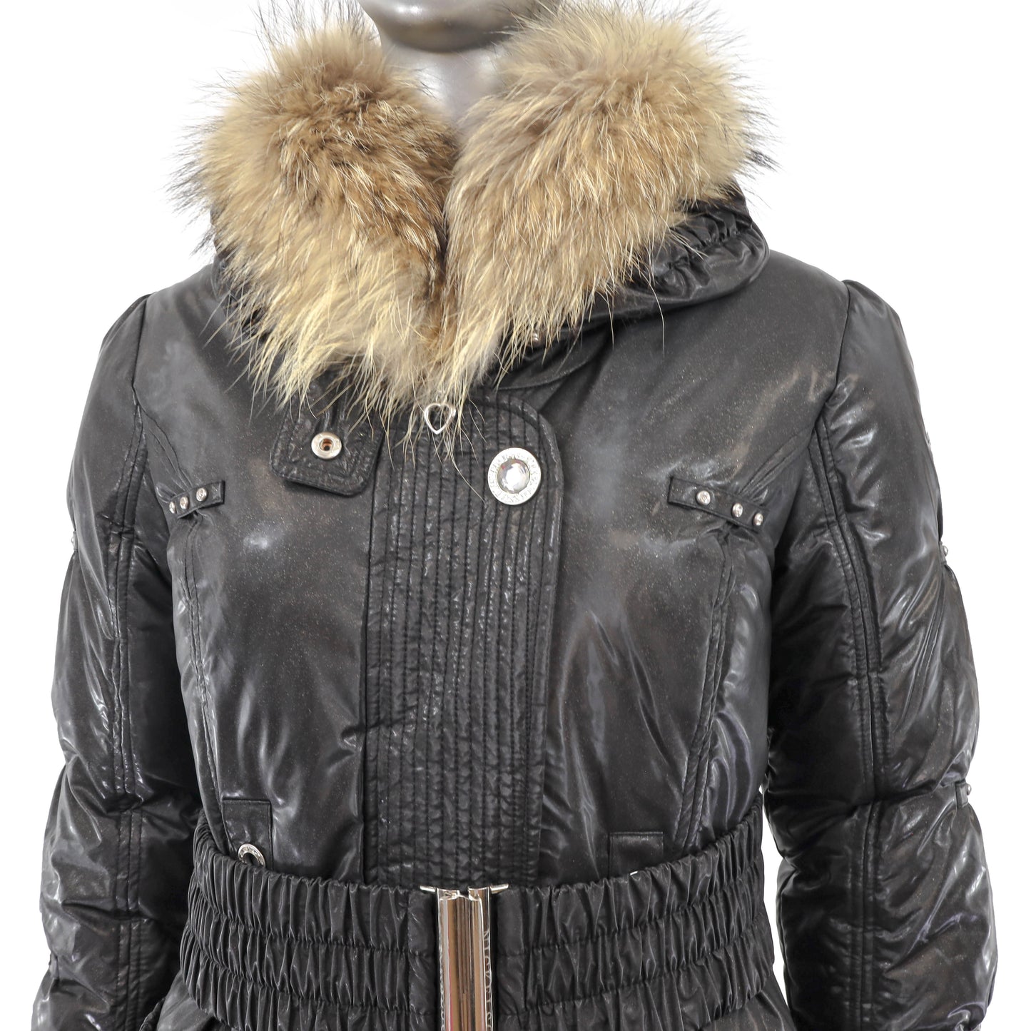 Black Jacket with Detachable Raccoon Collar- Size S