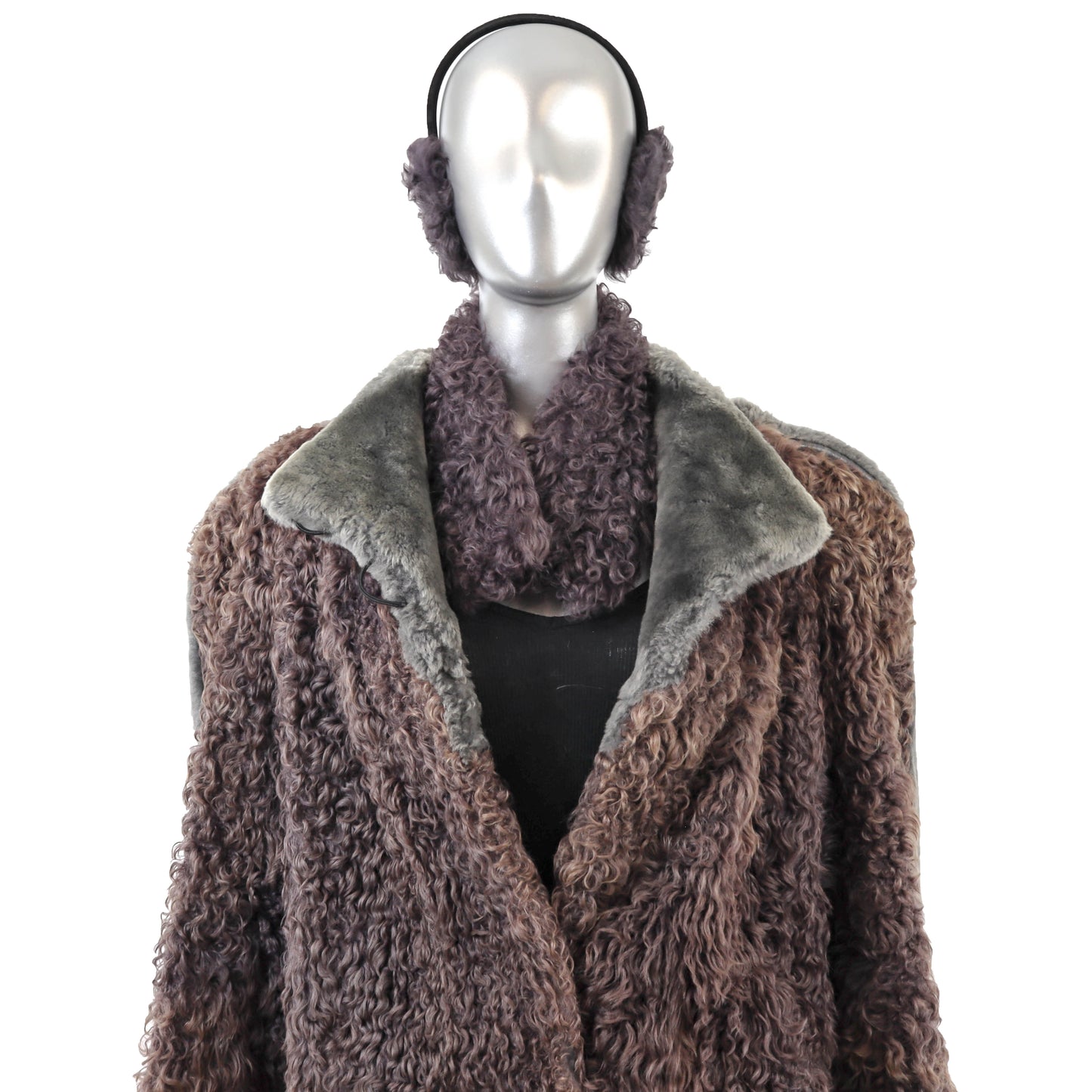 Lamb Coat with Matching Collar and Earmuffs- Size L