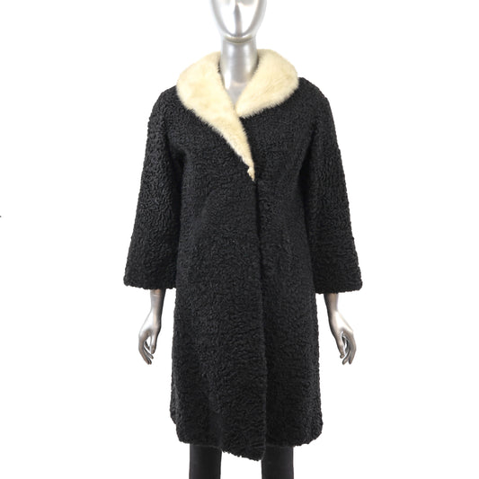 Black Persian Lamb Coat with MInk Collar- Size M