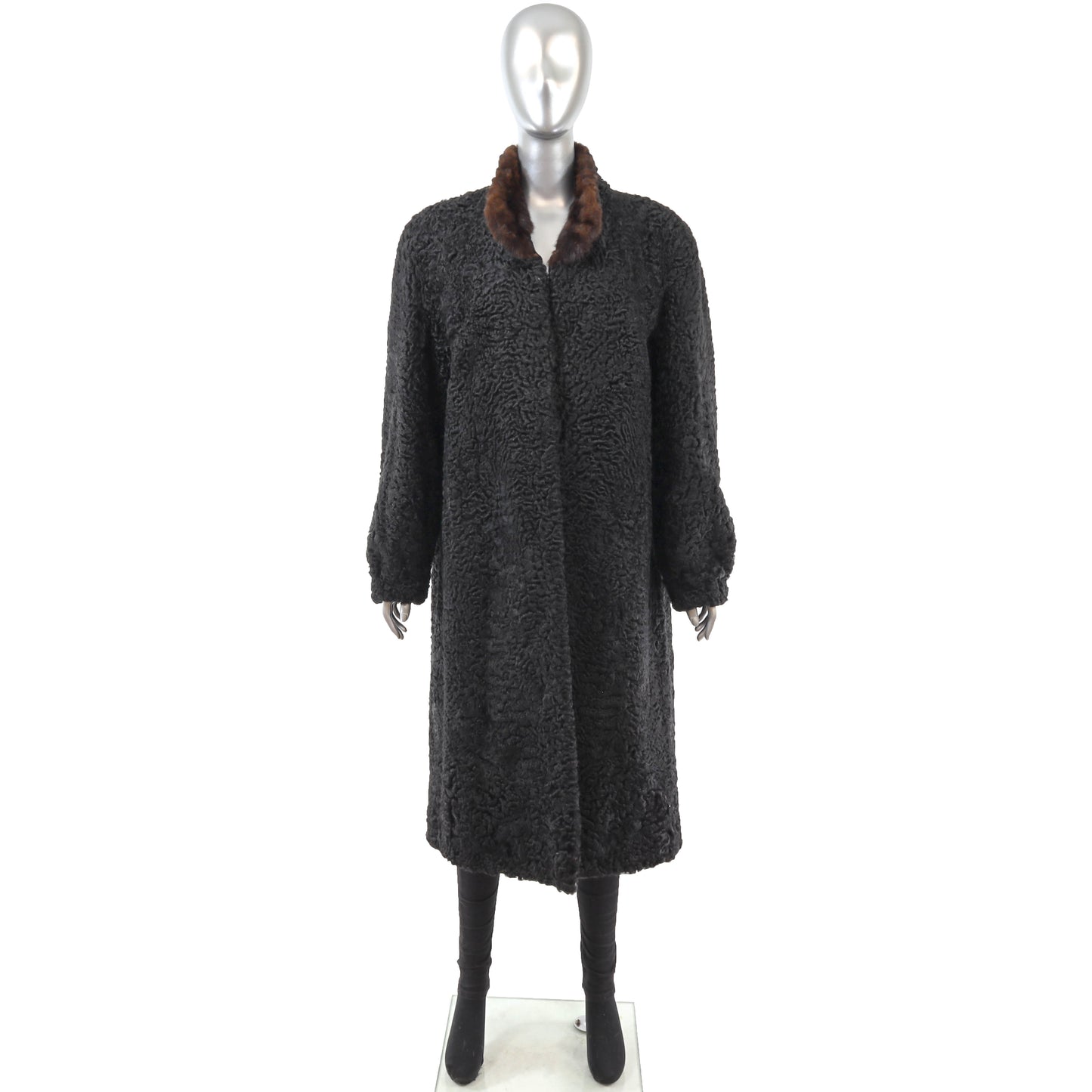Black Lamb Coat with Mink Collar- Size L