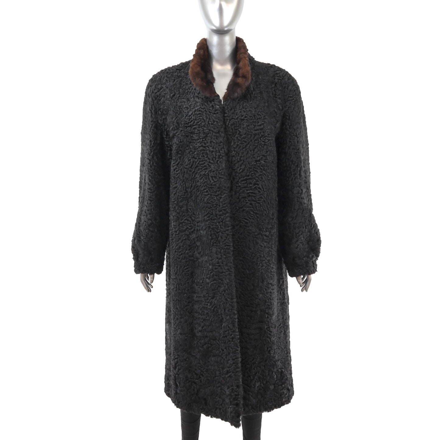Black Lamb Coat with Mink Collar- Size L