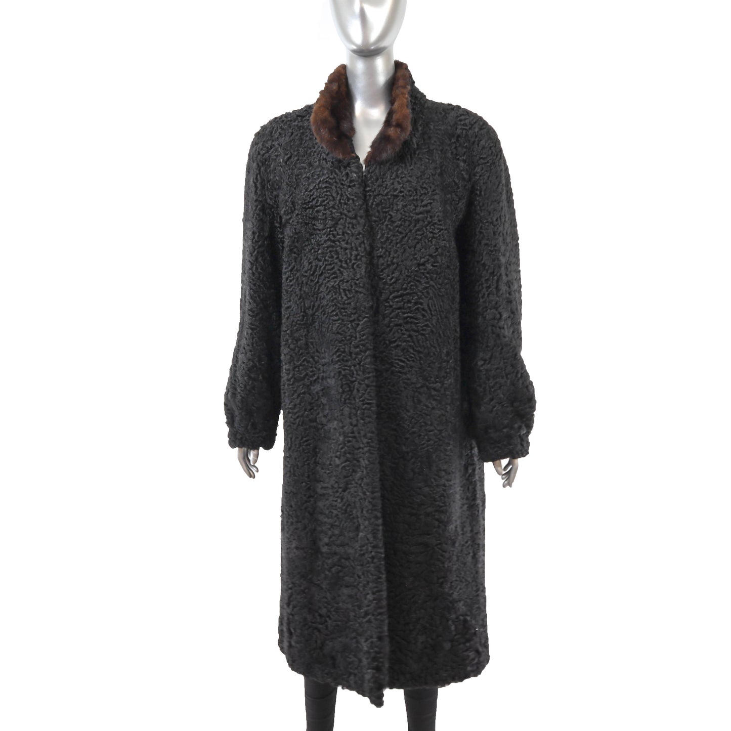 Black Lamb Coat with Mink Collar- Size L