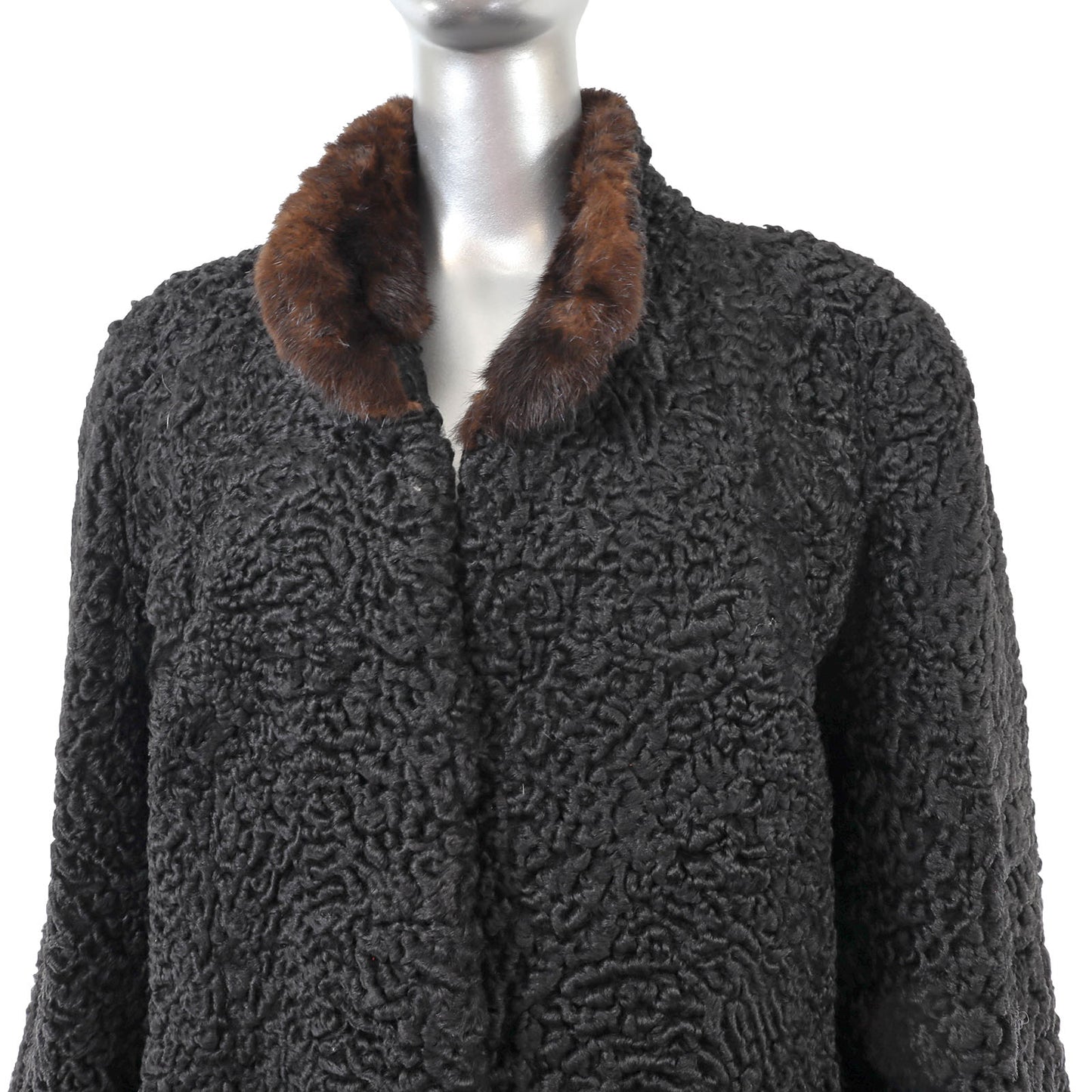 Black Lamb Coat with Mink Collar- Size L