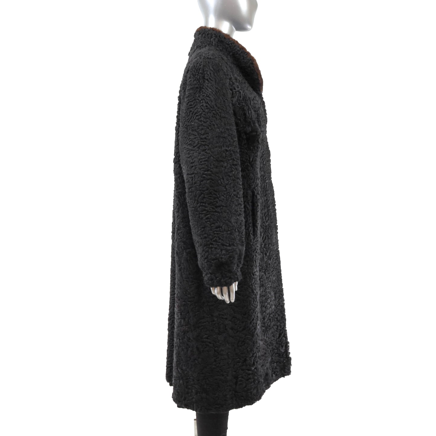 Black Lamb Coat with Mink Collar- Size L
