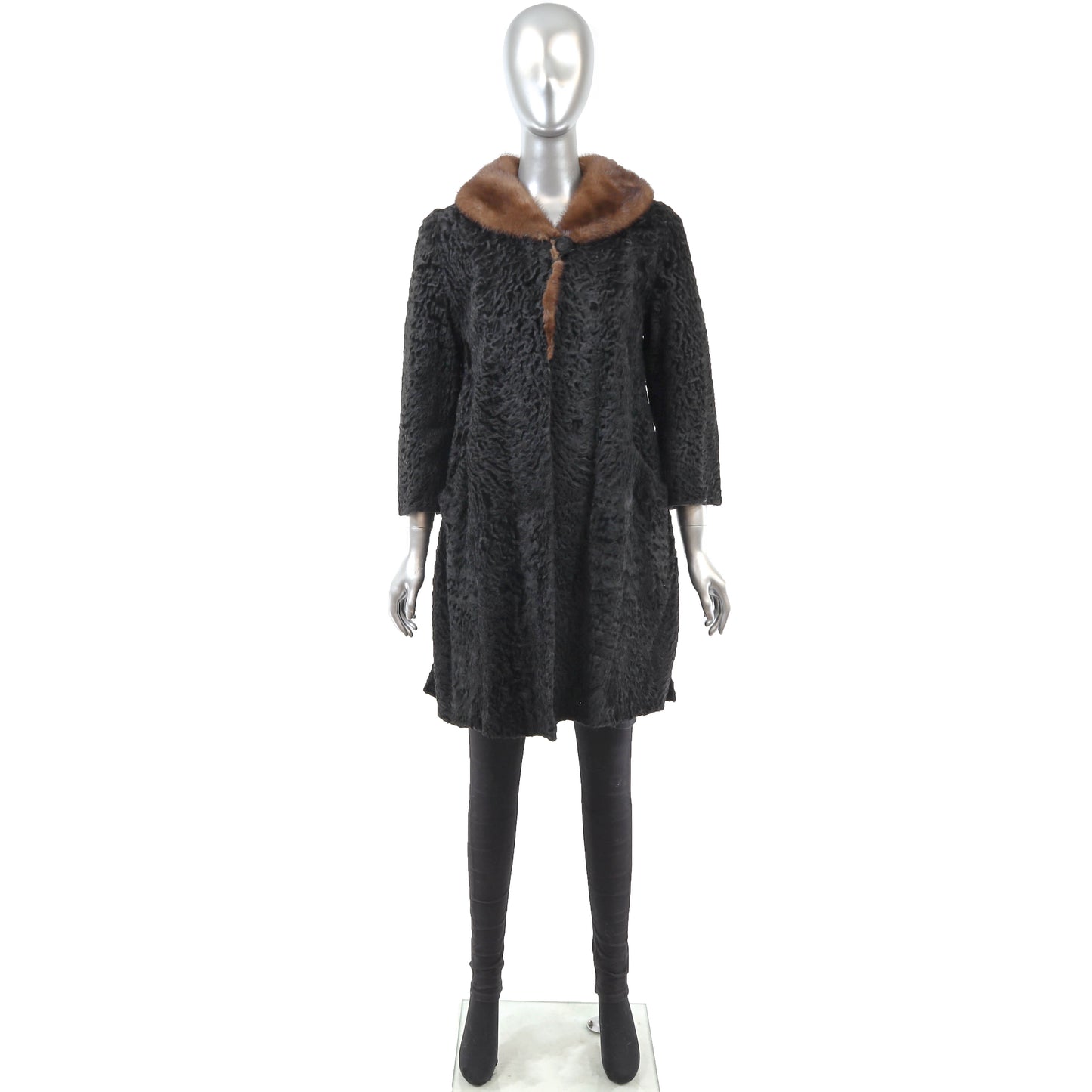 Black Lamb Coat with Mink Collar- Size M