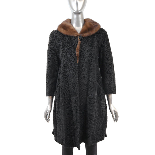 Black Lamb Coat with Mink Collar- Size M