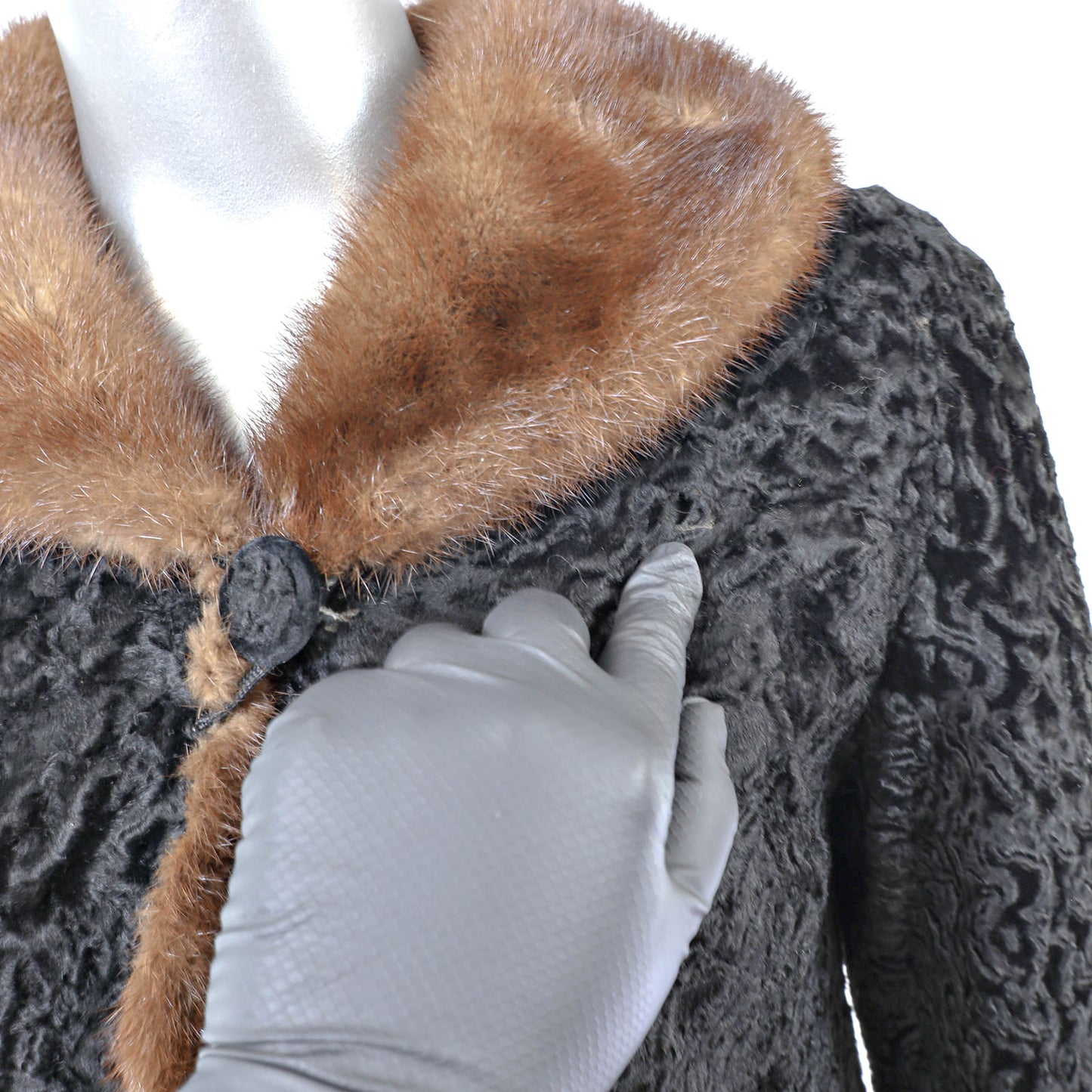 Black Lamb Coat with Mink Collar- Size M