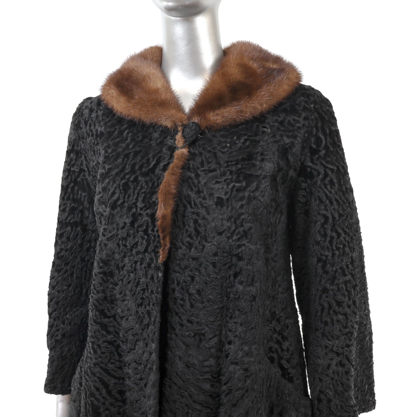 Black Lamb Coat with Mink Collar- Size M