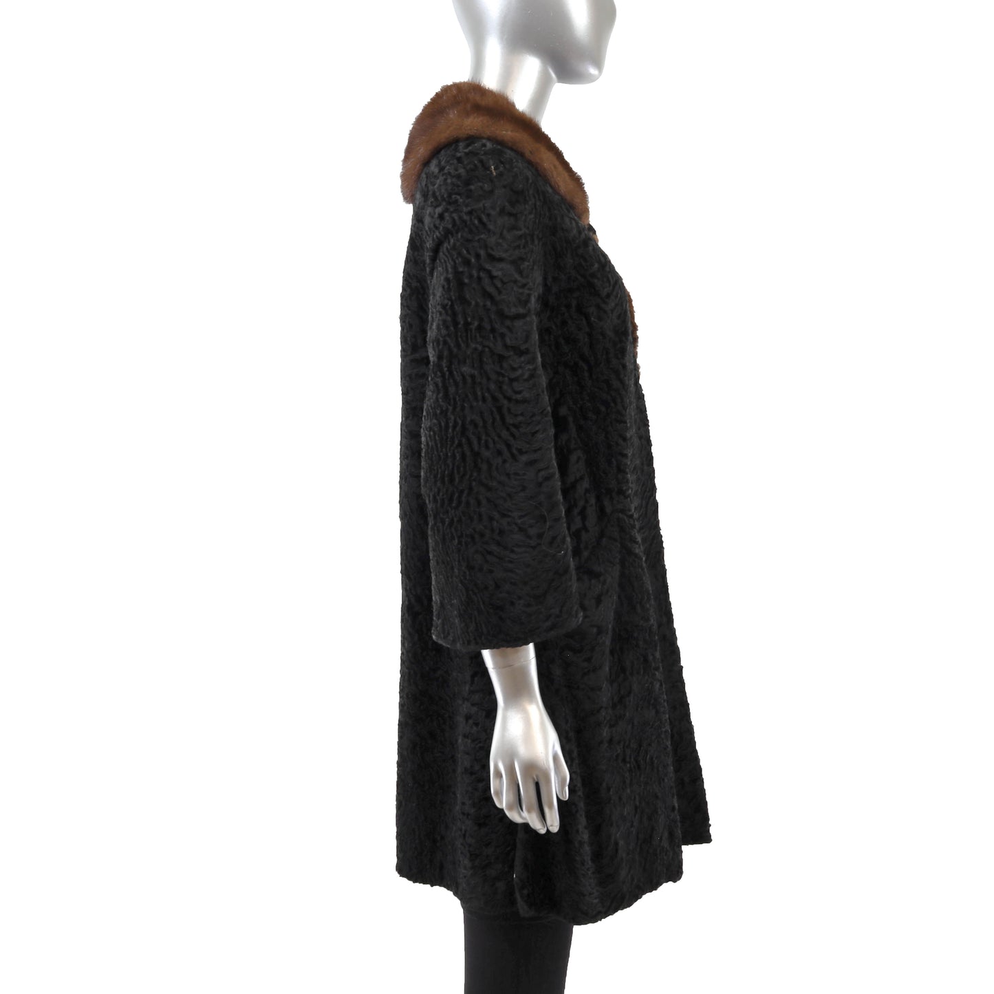 Black Lamb Coat with Mink Collar- Size M