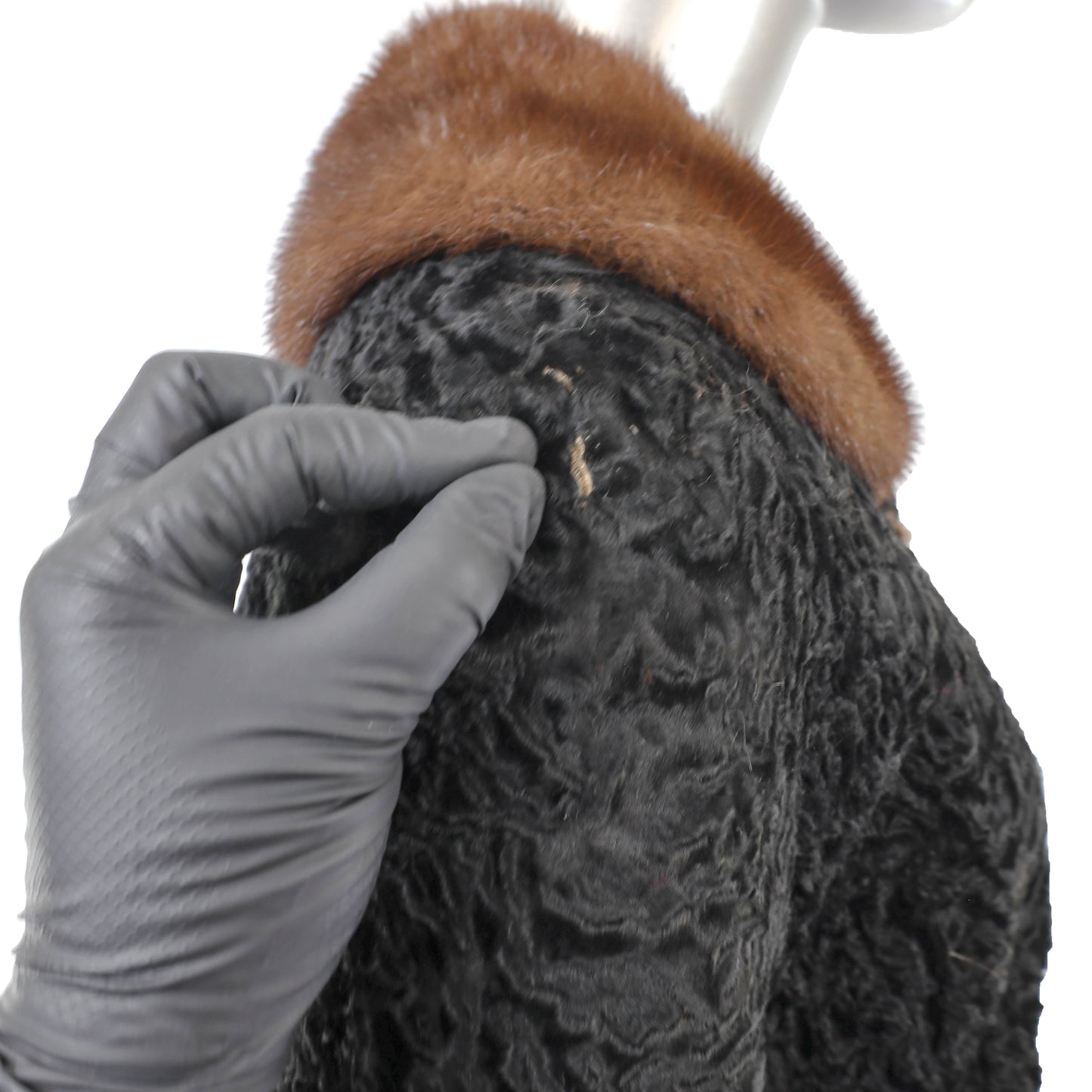 Black Lamb Coat with Mink Collar- Size M
