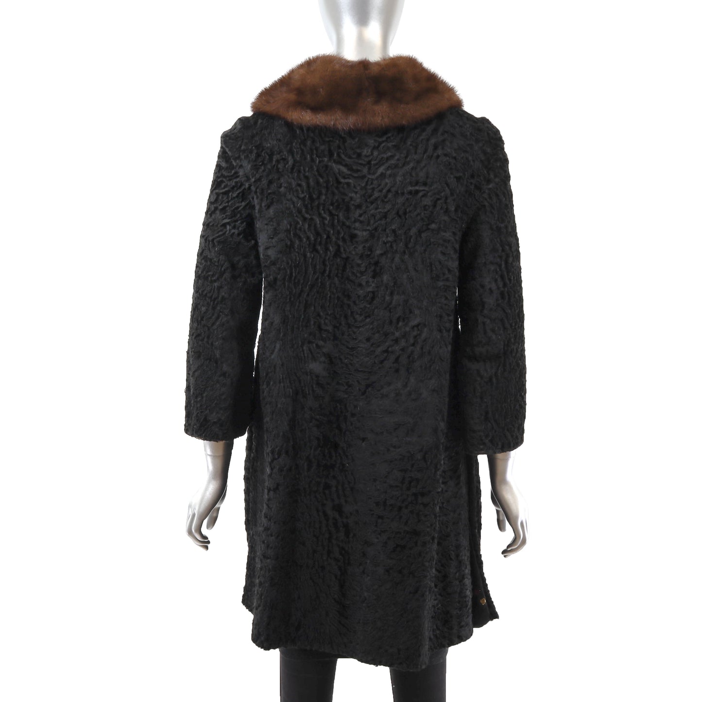 Black Lamb Coat with Mink Collar- Size M
