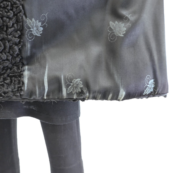 Black Persian Lamb Coat with Mink Collar- Size L