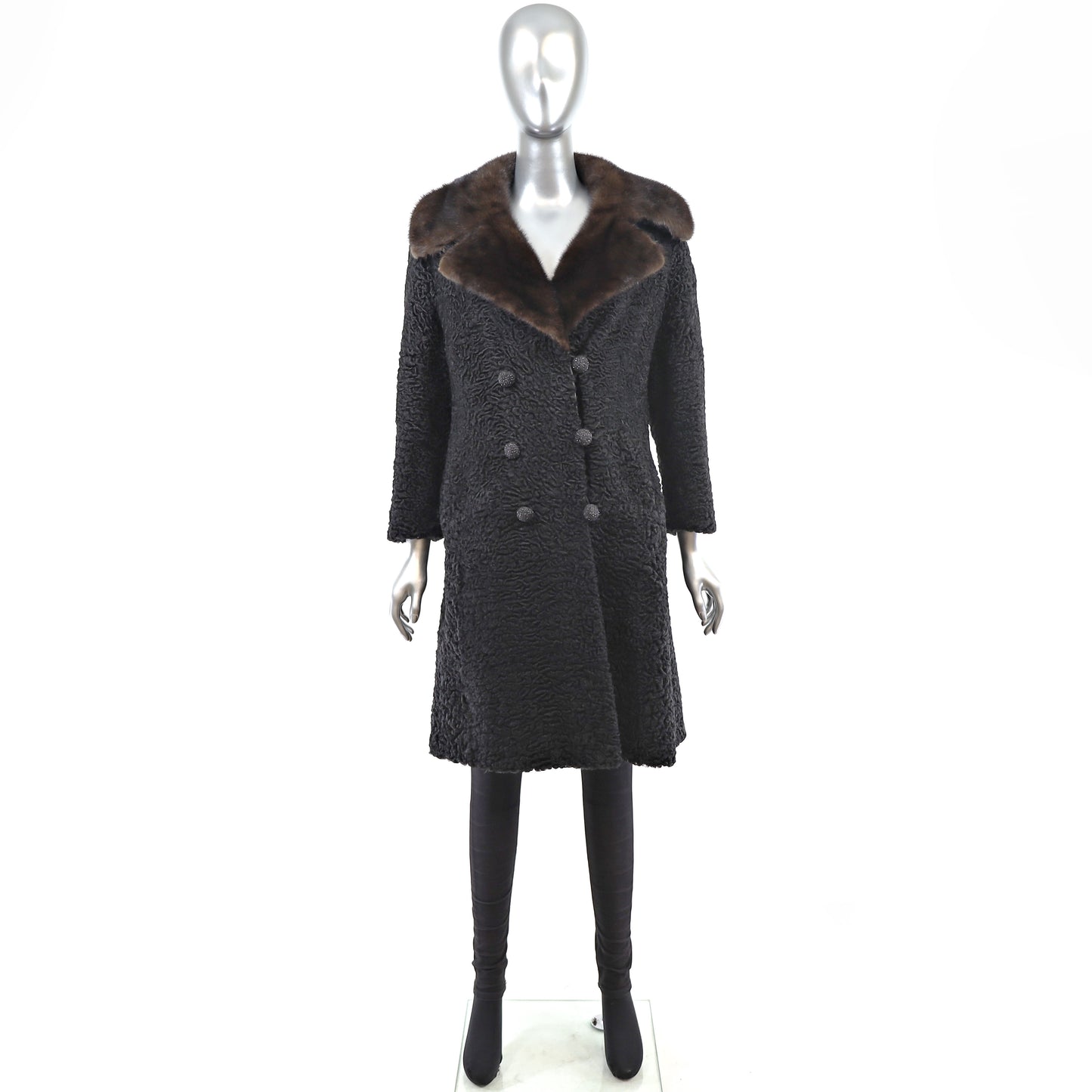 Rosendorf/ Evans Lamb Coat with Mink Collar- Size S