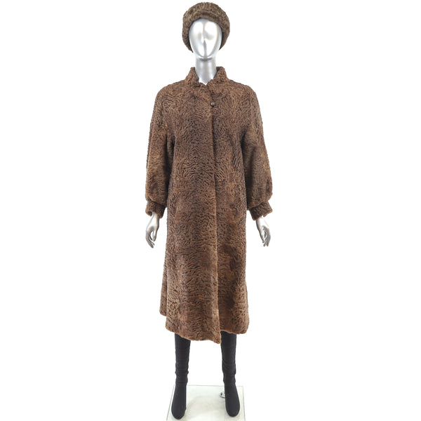 Brown Persian Lamb Coat with Matching Hat- Size M