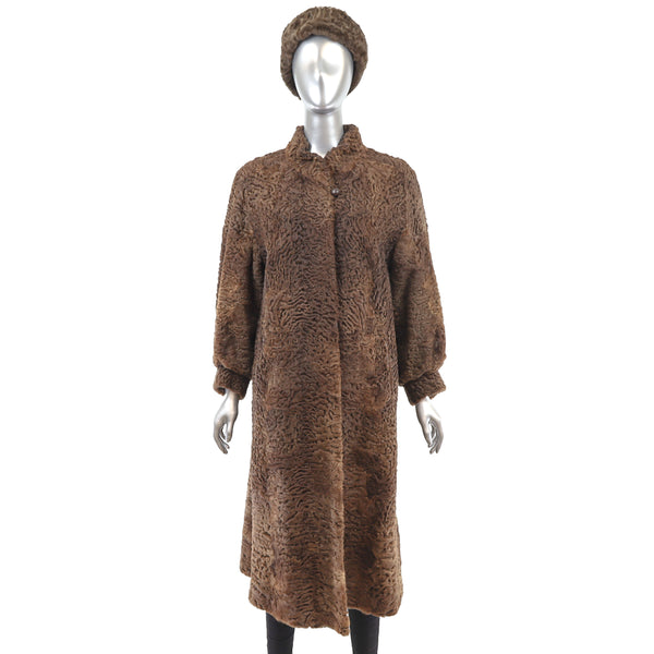 Brown Persian Lamb Coat with Matching Hat- Size M