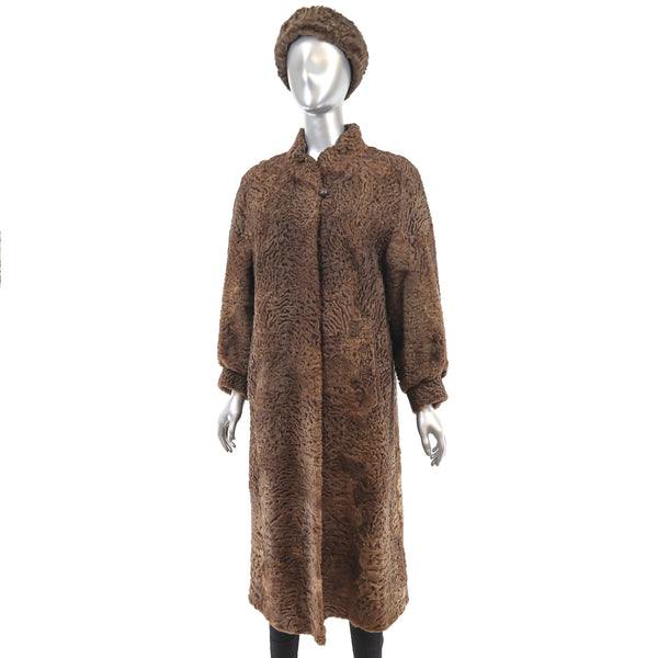 Brown Persian Lamb Coat with Matching Hat- Size M