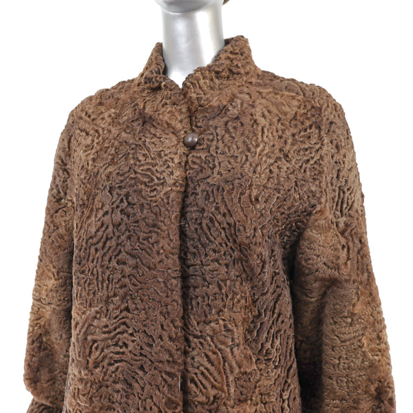 Brown Persian Lamb Coat with Matching Hat- Size M