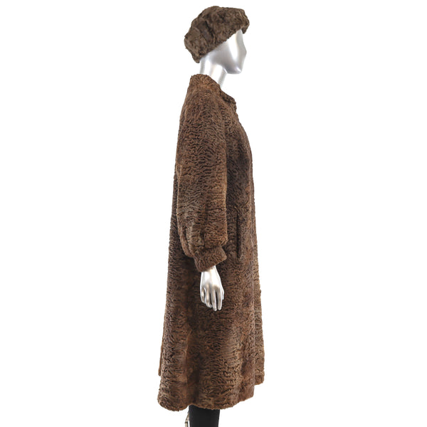 Brown Persian Lamb Coat with Matching Hat- Size M