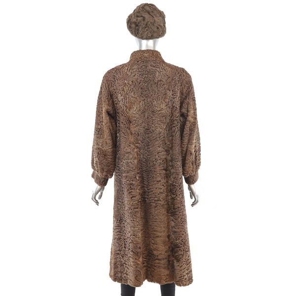 Brown Persian Lamb Coat with Matching Hat- Size M