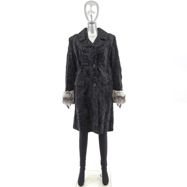 Broadtail Coat with Chinchilla Trim- Size M