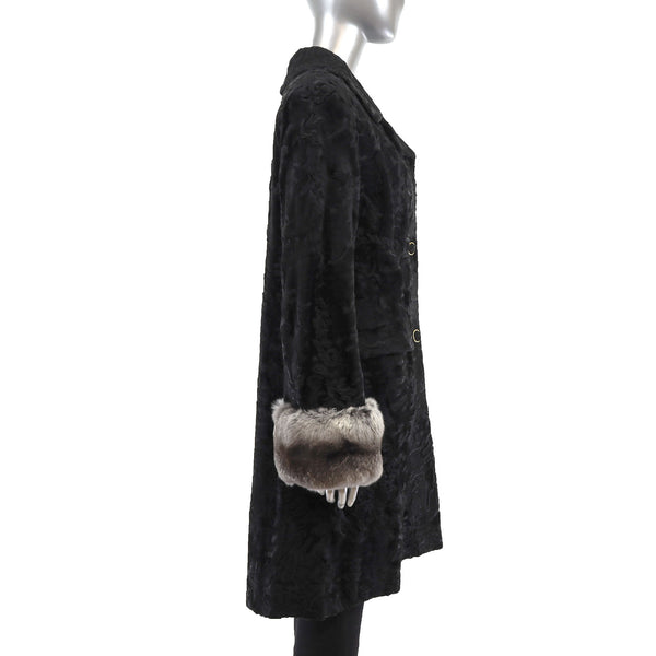 Broadtail Coat with Chinchilla Trim- Size M