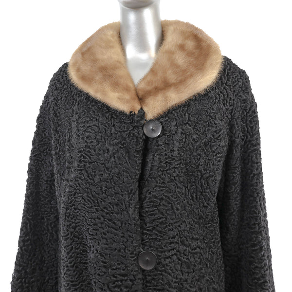 Black Persian Lamb 7/8 Coat with Mink Collar- Size XL