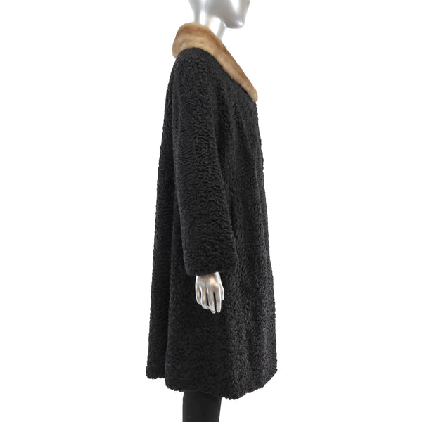 Black Persian Lamb 7/8 Coat with Mink Collar- Size XL
