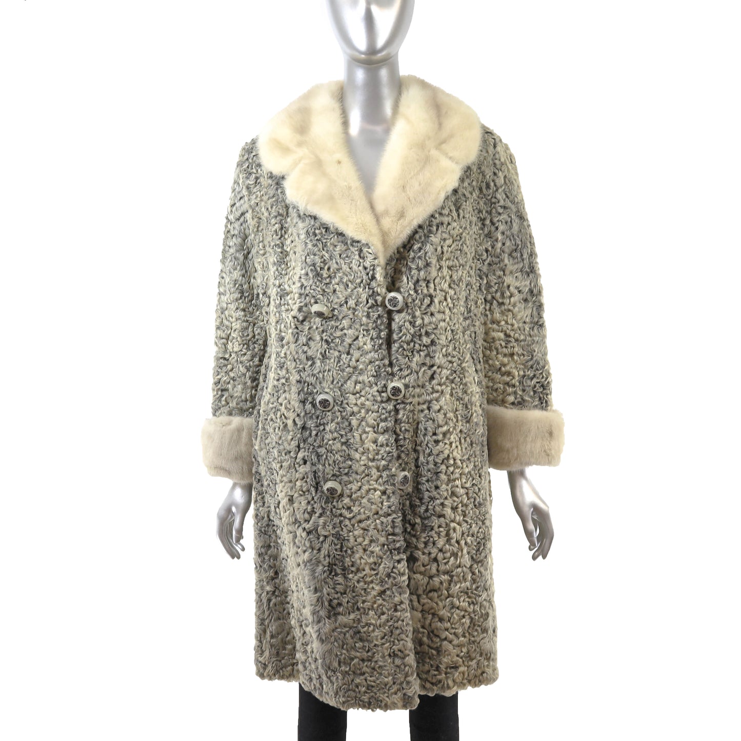 Grey Lamb Coat with Mink Trim- Size M