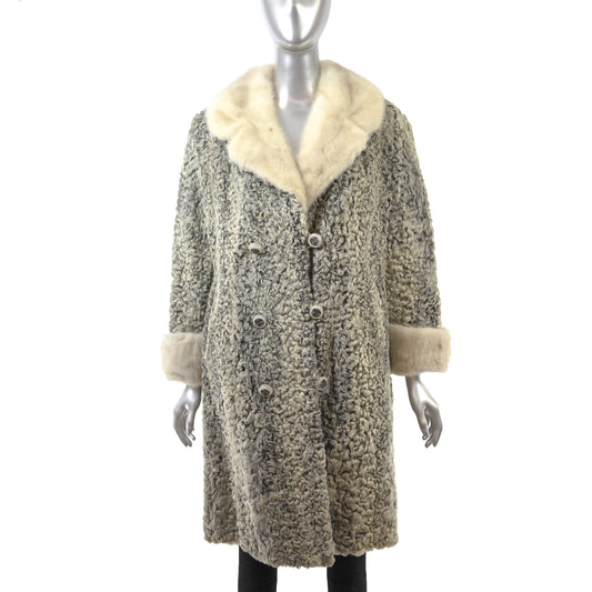 Grey Lamb Coat with Mink Trim- Size M